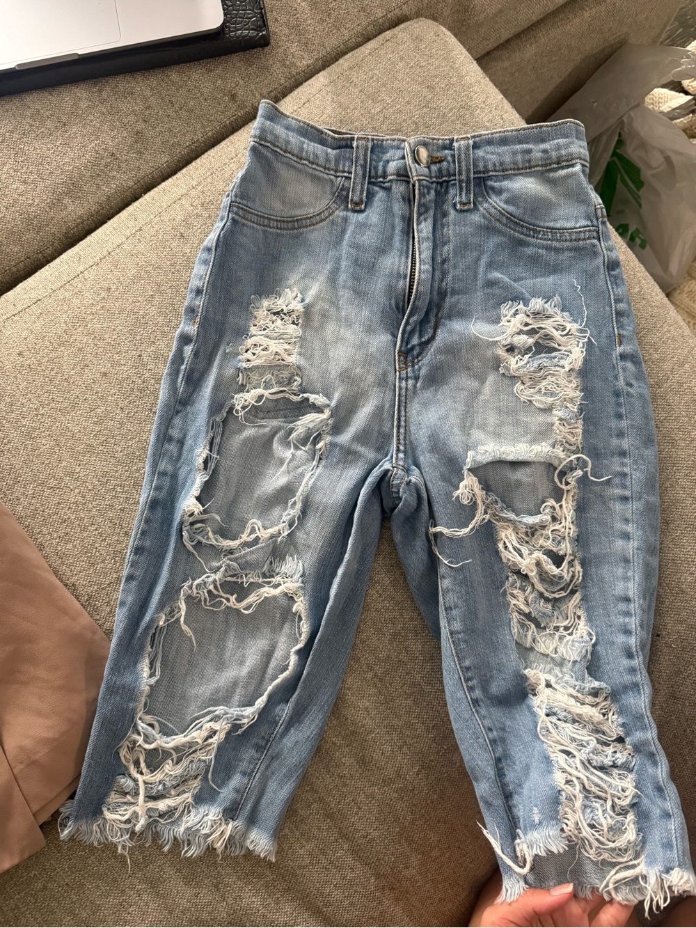 Aphrodite Light Blue Distressed Cropped Denim Shorts